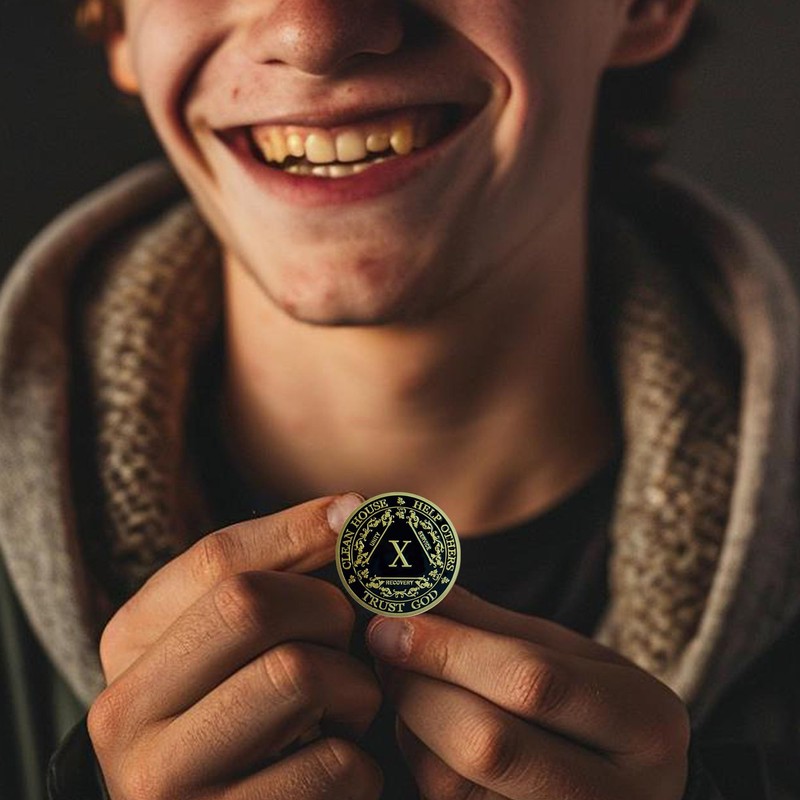 Black & Gold 1-10 Years Alcoholics Anonymous Medallion AA Coin