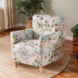 OKYUK Chair Covers for Banquet Printed with Armrests, 1 Piece, Stretch Chair Covers for Living Room, Non-Slip, Soft Armchair Cover (Yellow Flower)