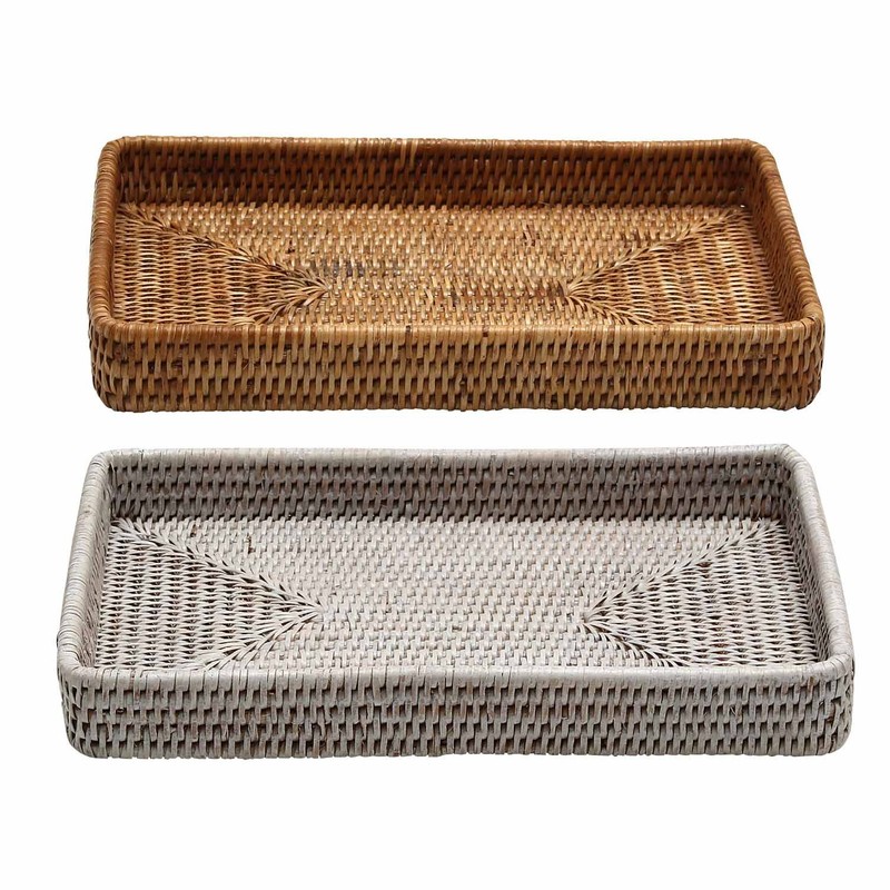 DaiDo BRONX GN856 Rattan Rectangular Basket Shallow Spa Tray, Natural