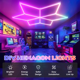 RGB Hexagon LED Garage Lights – Music Reactive Lighting with 358 Color Transitions,Applicable to Workshops, Man Caves, Game Rooms，Bars