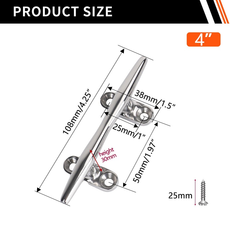 Hoffen Boat Cleat, 4 Pack 316 Stainless Steel 4 inch