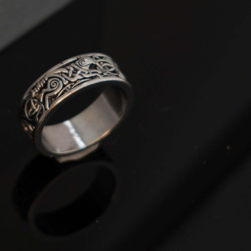 Wolf Ring for Men, Retro Wolf Totem Rings, Cross Line