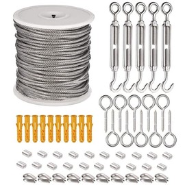 harunatu Wire Rope, Diameter 0.08 inch (2.0 mm), Length 66.8 ft (30 m), Stainless Steel Wire, Clothesline Rope (SUS304), Rope Wire, 8 Letter Type, Aluminum Sleeve, Cutting Load 628.7 lbs (290 kg), Wire Rope Thimble, Turnbuckle, M3 Claw Nail, M5 Expansion