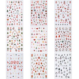 9 Sheets Christmas Nail Stickers, 5D Christmas Nail Art Decals Self-Adhesive Reindeer Snowman Snowflake Christmas Tree Nail Accessories Supplies for Women Nail Design Decoration