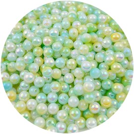 Mulutoo 400 Pcs 8MM Gradient Imitation Pearls Faux Acrylic Pearl Beads Smooth Rainbow Beads Round Spacer Loose Beads for DIY Jewelry Making Earrings Necklaces Bracelets(14-Grass Green Yellow AB)