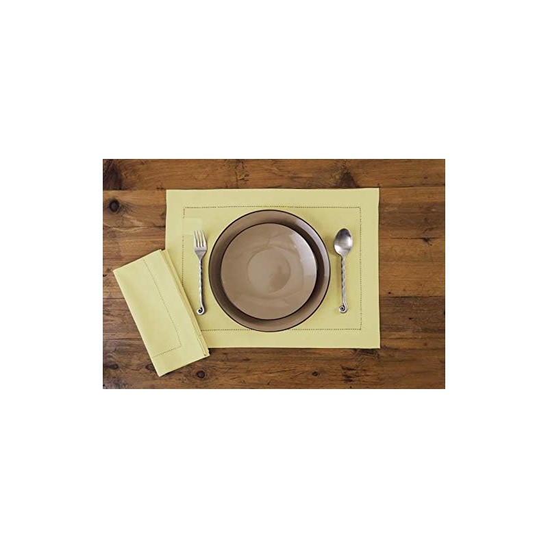 Solino Home Cotton Linen Napkins Yellow Hemstitch, 20 x 20