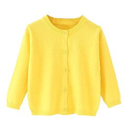 Little Girl Knit Cardigan Sweater - Kids Button Down School Uniforms Cardigan (Yellow, 6 Years)