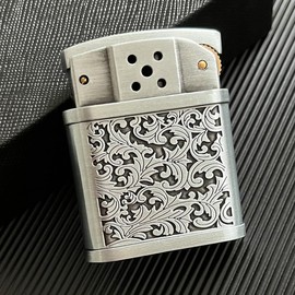 (No Fuel) Vintage Metal Kerosene Lighter, Soft Flame Candle Lighter, Gift (Silver Flower)