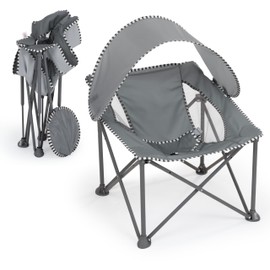 Bright Starts Pop 'N Chill Travel Seat, Indoor/Outdoor Use, Infant Seat with UPF 50+ Canopy, Grey, Ages 0-6 Months