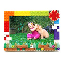 NIETEIN Kids Cute Friendly Sun Pastoral Picture Frame Craft Fun Building Block Boys Photo Frame Making Kit Desktop and Wall Decorate Child Room Decor Art Birthday Gifts for Girls (Sunshine)