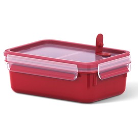 Emsa Mikrowellendose Clip & Micro 517774 | Mit 2 Einsätzen | Mikrowellenventil | 1,0 L | Lunchbox | Integrierte Maßeinteilung | Made In Germany | Rot/ Transparent