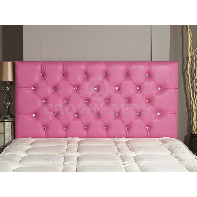 CROWNBEDSUK DIAMANTE FAUX LEATHER HEADBOARD (PINK, 4FT)