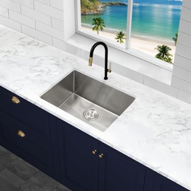 KABCO 16 Gauge 23 Inch Single Bowl Undermount Stainless Steel Kitchen Sink Only, Rust Resistant Sound and Heatproof Laser Cut Tight Radius SInk for Indoor or Outdoor Kitchens