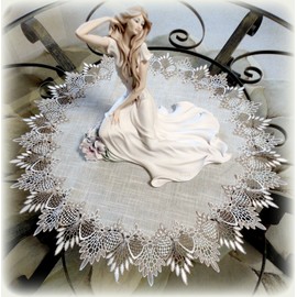 Galleria di Giovanni Large 23 inch Doily Table Topper Dresser Scarf Neutral Earth Cocoa Tones European Lace