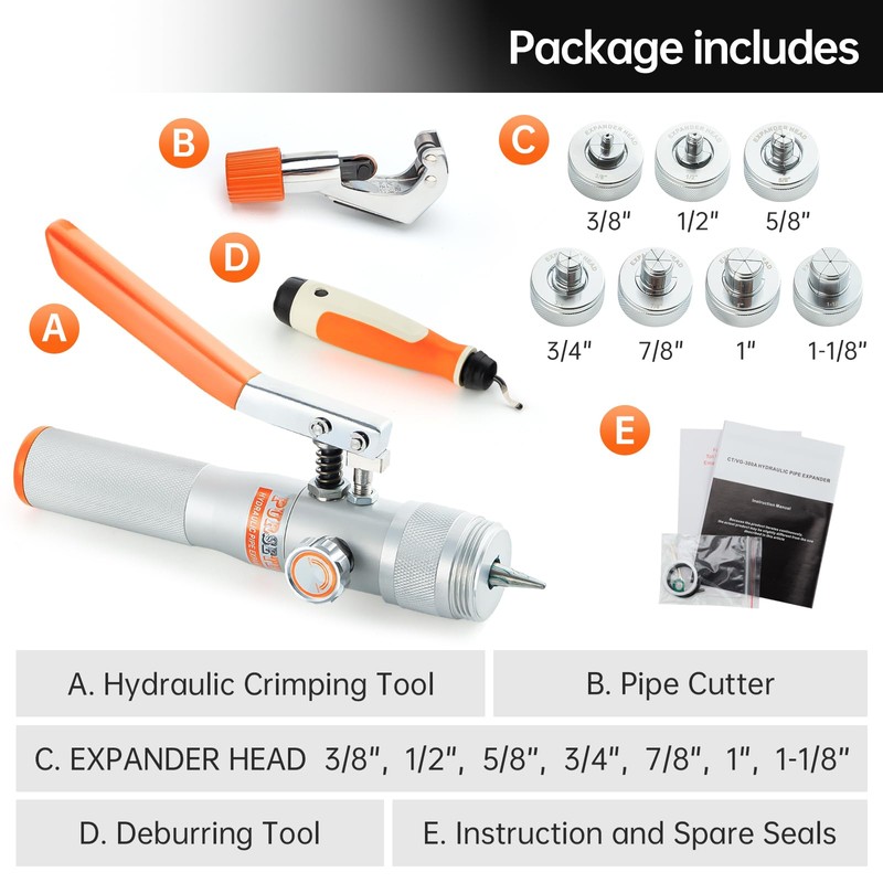 Purseter HVAC Hydraulic SWAGING tool kit for copper tubing Expanding