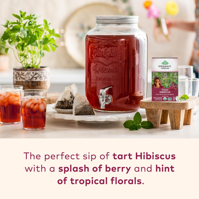 ORGANIC INDIA Tulsi Hibiscus Tea Bags - Holy Basil Herbal
