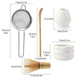 Set of 5 Matcha Tea Set with Whisk and Bowl, Matcha Kit for Ceremony Ceramic Matcha Bowl Gift for Tea Lovers(White)