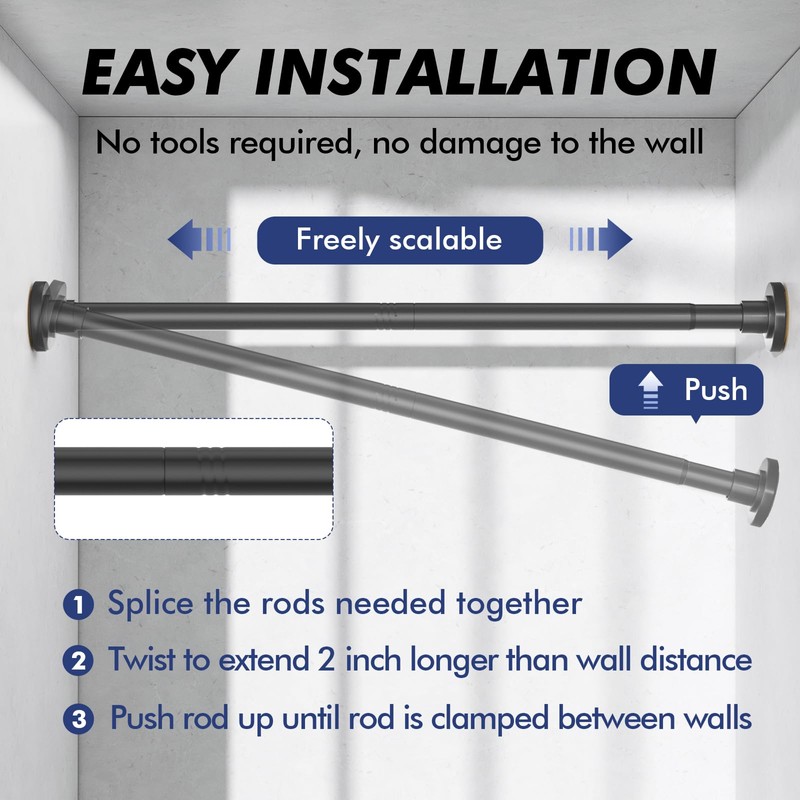 Ycinadou Black Shower Curtain Rod Tension 30 to 80 Inch,1