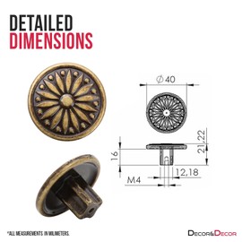 Decoranddecor Torero Round Antique Vintage Cabinet Knob 40mm Diameter Aluminium Alloy (Antique Brass, 1 Pack)