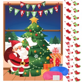 Roscid Kids Christmas Games Pin the Christmas stockings on the Christmas Tree Christmas Party Games Girls Boys Xmas Activity Kids Santa Pin Game New Year Game Holiday Game 2 Blindfolds 24 Player