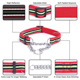 Alainzeo Reflective Martingale Dog Collars, Adjustable Soft Neoprene Padded Breathable Nylon Pet Collar for Puppy, Medium and Large Dogs,Green,M