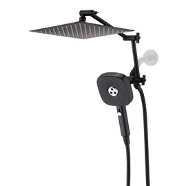 10" Rainfall Shower Head with Handheld Combo, High Pressure Dual Showerhead with Square Rain& Magnetic Hand Sprayer, 15" Adjustable Metal Extension Arm (Matte Black)