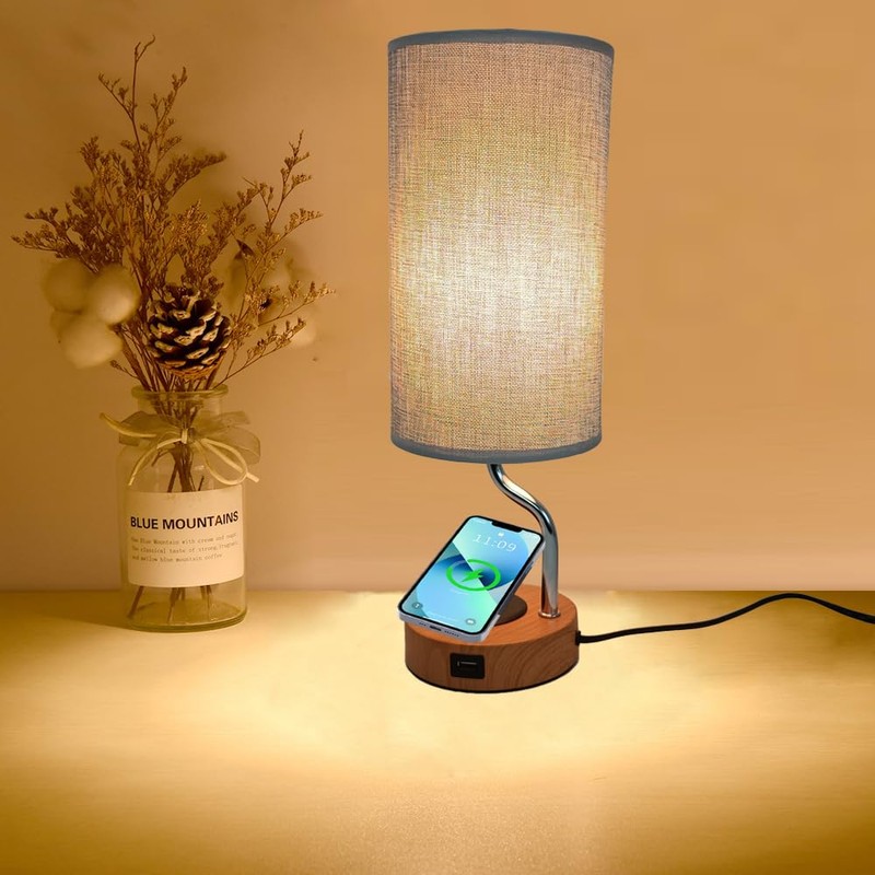 YNDD Bedside Lamp with Charging Function, Wireless Charging Table Lamp
