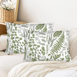 Green Throw Pillow Cover Queen Size Set of 2,Sage Green Leaf Plant Lumbar Pillow Case Leaves Print Pillowcase Soft Standard Pillow Cases with Zipper Decorative Bedding Cushion Covers for Couch,20"x30"