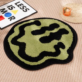 ELDONE Trippy Happy Face Bath Mat Green- Cool Rugs for Bedroom, Cute Bath Mat, Hippie Rug Non-Slip, Sage Green Fun Funky Trendy Rug, Cool Decor for Bedroom Bathroom Hallway