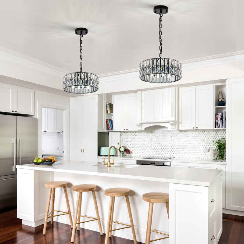 CATINER Crystal Pendant Light 4-Light Modern Black Chandelier Small 12”