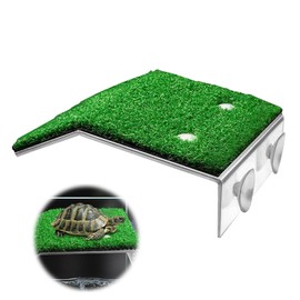 PAVIKE Turtle Floating Island (M) Turtle Terrace for Turtles Land Suction Cup Floating Island Aquarium Turtle Sunbathing Platform with Suction Cup Camera Lamp and Artificial Grass Mound Medium Size