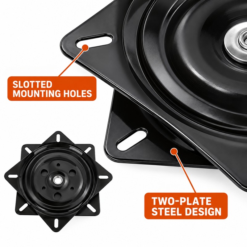 2-Pack 360° Steel Chair Swivel Base Plates, 4-Inch & 6-Inch