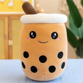 HICAS Bubble Tea Plush Pillow,Boba Plushie,Cartoon Plush Dolls Funny Milk Tea Soft Doll Tea Cup Cushion Bubble Tea Plush Toy Children's Toy Birthday Gift,Brown,24 cm/9.4 inch