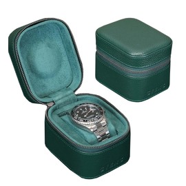 Watch Travel Box, Genuine Leather, Single Watch Roll Case, for Men and Women, Watch Packaging Organiser, with Suede for Protection Zip, Suitable for All Watches up to 60 mm (1W-Z-GRL)