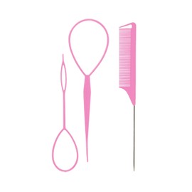 3 Piece Hair Braiding Tool Kit Professional Hair Styling Set for Perfect Braids, Includes Hook, Comb, Clips, and Accessories Ideal for Beginners and Expert (Pink)