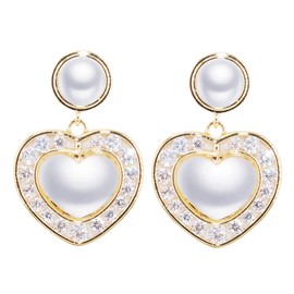 BiBeary Simulated Pearl Heart Statement Women's Earrings Vintage Style Art Deco Prom Party, Zirconia, simulated pearl