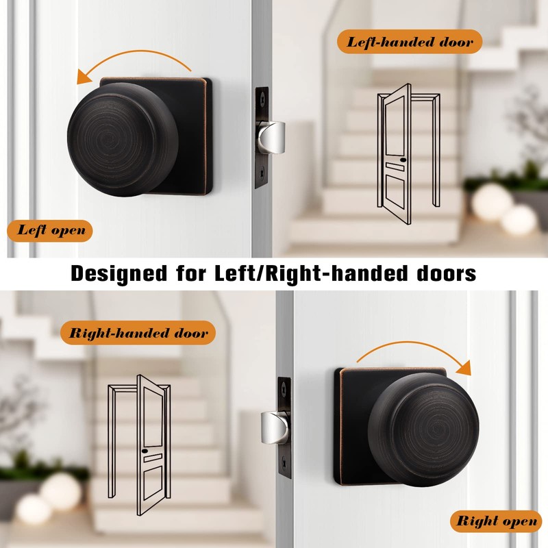 Probrico Oil Rubbed Bronze Square Door Knobs, Passage Door Knobs