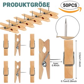 Wooden Pegs with Pins, Pack of 50 Steel Dots Card Pens, Wooden Push Pins Clips, Drawing Pins with Wooden Pegs for Wall Cork Boards, Cards, Notes, Photos (3.5 x 0.7 cm)