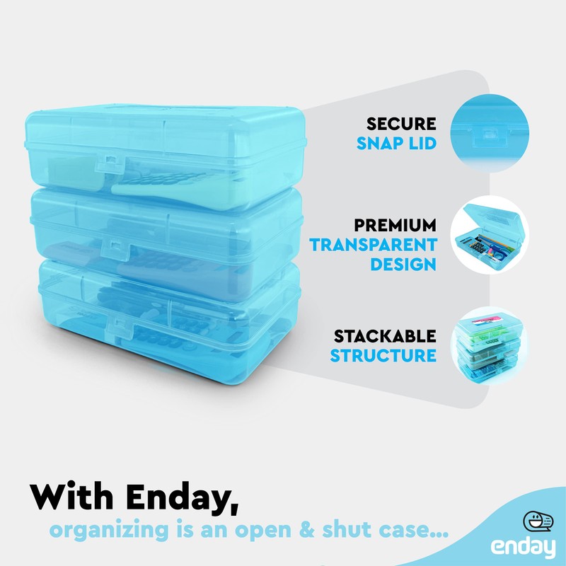 Enday Pencil Box Blue, Plastic Pencil Case, Multipurpose Storage Utility