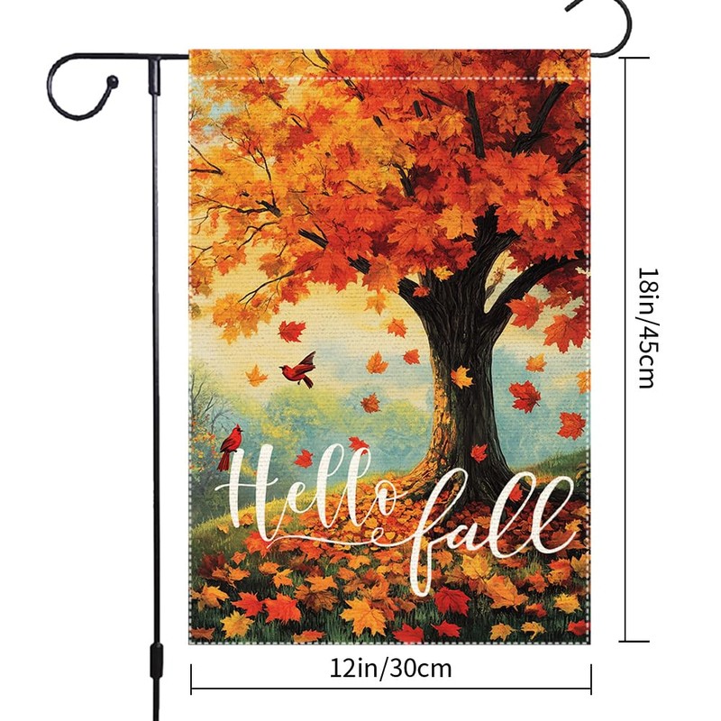 Hello Fall Maple Tree Garden Flag Decor for Outside, Double