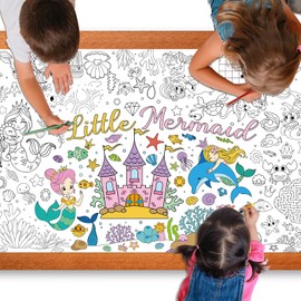 Mermaid Giant Coloring Poster for Kids 30 x 72 Inch, Mermaid Large Coloring Poster Sheets Tablecloth, Mermaid Themed Color-in Activities Games for Kids School Classroom Home Party Supplies Decorations