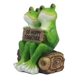 Ebros Romantic Wedding Frog Couple Sitting On Wooden Log Statue "So Hoppy Together" Frog Lovers Figurine Collectible Eternal Happiness Sculpture Perfect For Bridal Anniversary Valentine's Day