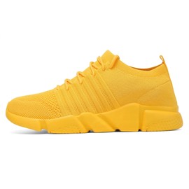 GSLMOLN Non Slip Shoes for Men Casual Flats Comfortable Gym Walking Sneakers Stylish Jogging Sports Work Comfort Shoes Yellow M 9.5/W 11