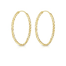 DTPsilver - Round Hoop Earrings Twisted Earrings 925 Sterling Silver Yellow Gold-Plated - Small/Medium/Large - Thickness 1.8 mm - Diameter: 10, 12, 14, 16, 18, 20, 30, 40, 50 mm, Sterling Silver