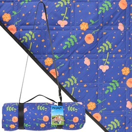 PICYALO Outdoor Picnic Blanket Blue Floral 80"x80" Large Sandproof Beach Blanket Waterproof Picnic Blankets Foldable for Caming, Beach, Outdoor Activities.