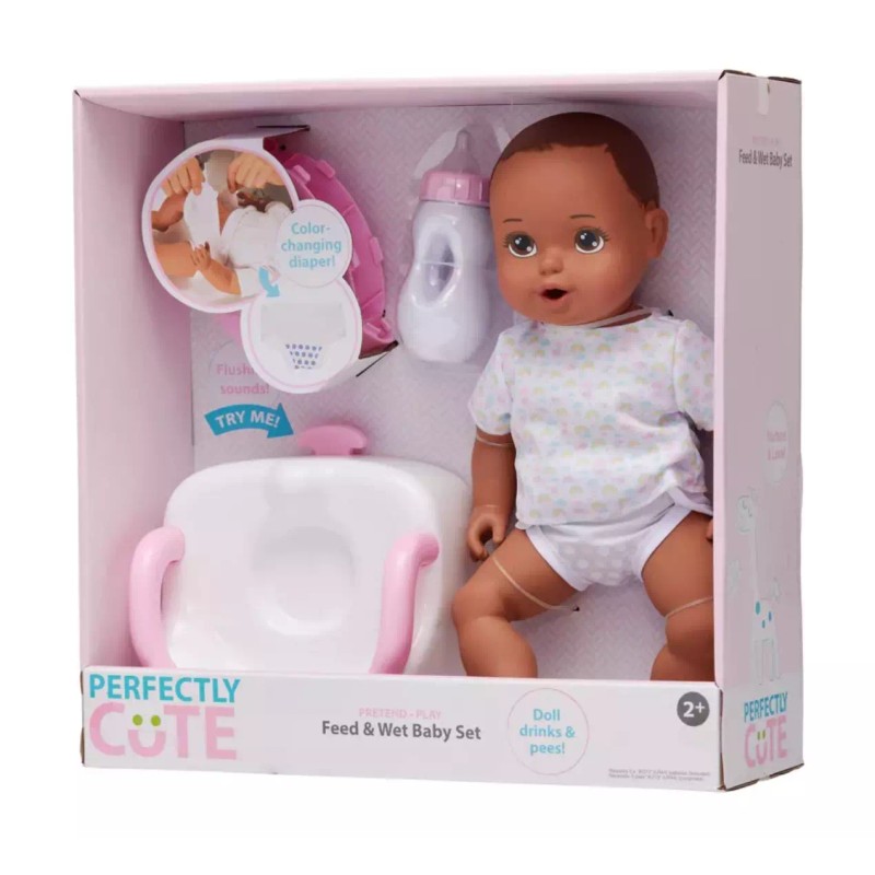 Perfectly Cute Feed & Wet 14” Baby Set - Brunette