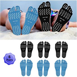 Beach Foot Pads Barefoot Adhesive Invisible Shoes Stick on Foot Pad Stickers Stick on Soles Anti-Slip Waterproof Silicone Unisex Footing Pad For Surfing Yoga Swimming 6 Pack Black Blue 9.5-12 Size