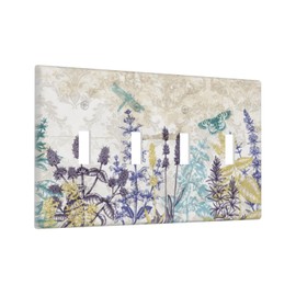 Vintage Flower Dragonfly Butterfly Quad Toggle Light Switch Plates And Outlet Covers Decorative Electrical Wall Plate Receptacle Switchplate Decorate Plug Cover For Bathroom 8 * 4.5 Inch