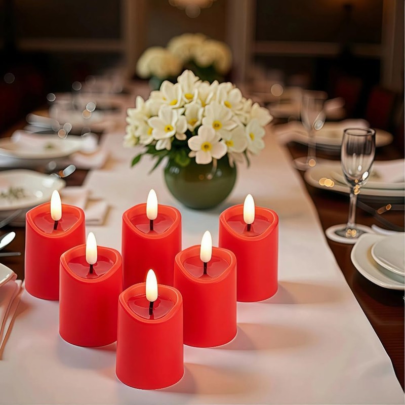 Simplelight Red Flameless Votive Candles with Timer, Realistic Black Wick