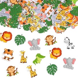 KOBOKO Pack of 100 Forest Animals Birthday Decoration, Forest Animals Confetti, Jungle Decoration Children's Birthday, Leaves Animals Table Decoration Birthday, Forest Animals Birthday Decoration